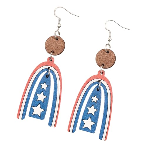 Bequeme Holzohrringe, patriotisches Thema, Stern und Streifen, Accessoire, stilvoller, festlicher Schmuck für Frauen, Feier von LAIOUSN