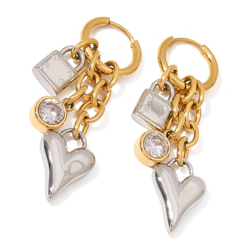 Einzigartiger Ohrschmuck, Herz-Anhänger, Ohrringe, Edelstahl-Textur, moderner Damenschmuck, Geschenk für und Mädchen, Edelstahl-Herz-Ohrringe von LAIOUSN