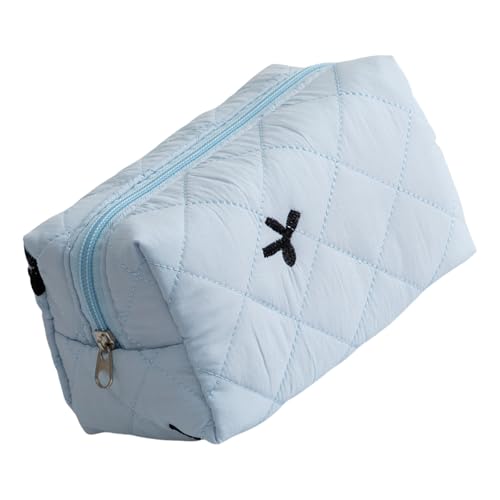 Gesteppter Lippenstift-Halter aus Polyester mit raffiniertem Schleifenmuster, große Kapazität, Make-up-Tasche für den täglichen Gebrauch, Schleife, gesteppter Lippenstift-Organizer, blau von LAIOUSN