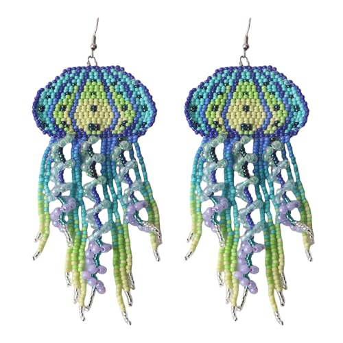 Handgefertigte Quasten-Ohrringe, Quallen-Form, Perlen, Ohrringe, lange baumelnde Perlen, Textur, Geschenk für Frauen, Einheitsgröße, Wie beschrieben, Wie beschrieben von LAIOUSN