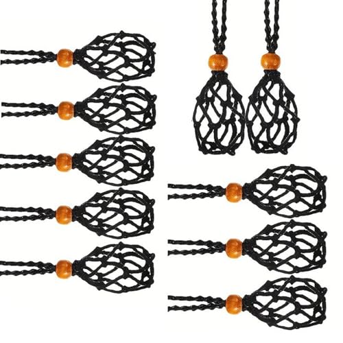LAIOUSN 10 Stück Geflochtene Steinhalter Halskette Einstellbare Länge Choker Kristalle und Steine Netz Tasche Halskette Zubehör Modische Steinhalskette von LAIOUSN