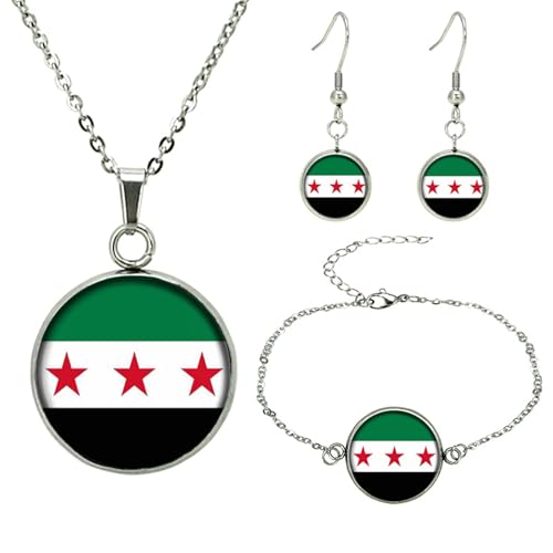 LAIOUSN Exquisites Schmuckset mit syrischer Flagge, bestehend aus Halskette und Ohrringen für den täglichen Gebrauch oder besondere Anlässe im Nahen Osten, Einheitsgröße, Wie beschrieben, Wie von LAIOUSN
