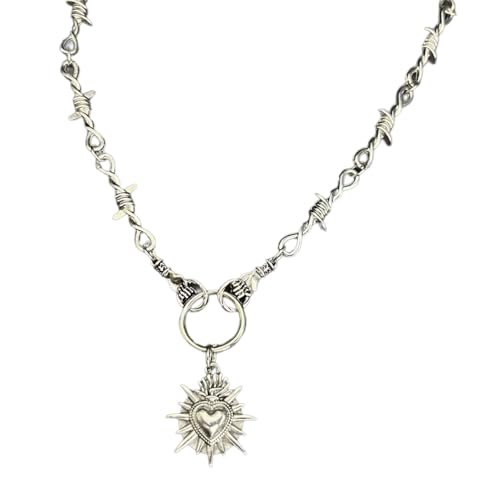 LAIOUSN Modische Herz-Halskette mit Stacheldraht, der Stärke und Weichheit darstellt, ideal für Trendsetter, Modeschmuck von LAIOUSN