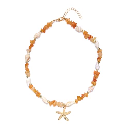 LAIOUSN Verstellbare Halskette im Küstenstil mit Schottersteineinlage, allergiebeständige Legierungskette für Urlaub, Alltag, zerkleinerte Stein- und Muschel-Halskette, Einheitsgröße, Wie beschrieben von LAIOUSN