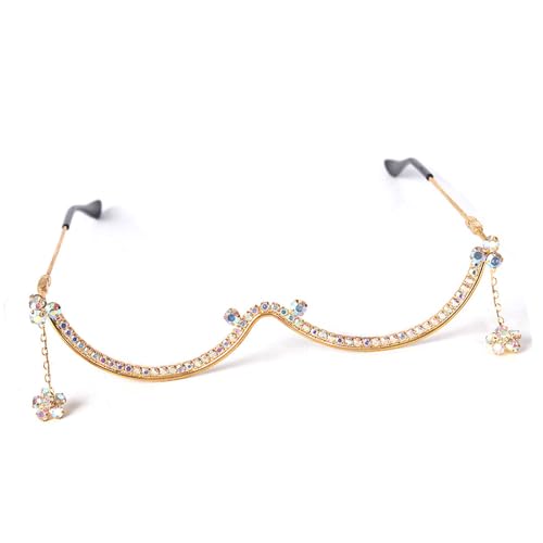 LAIOUSN Zeitgenössischer Brillenrahmen aus Metall, mit Strassverzierung, leichtes Design für elegante Stile und praktisches Tragen, luxuriöser Metall-Brillenrahmen mit Strasssteinen, gold von LAIOUSN