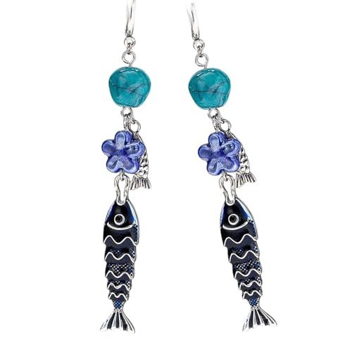 Modischer Fisch-Ohrschmuck, glitzernder Sternakzent, tragbare Legierung für Frauen und Mädchen, Fisch- und Stern-Ohrringe von LAIOUSN