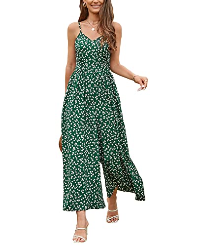 LAISHEN Jumpsuit Damen Sommer Overall Elegant Festlich Hochzeit Lang Hosenanzug Weites Bein Hose Playsuit mit Taschen (Floral 02, L) von LAISHEN