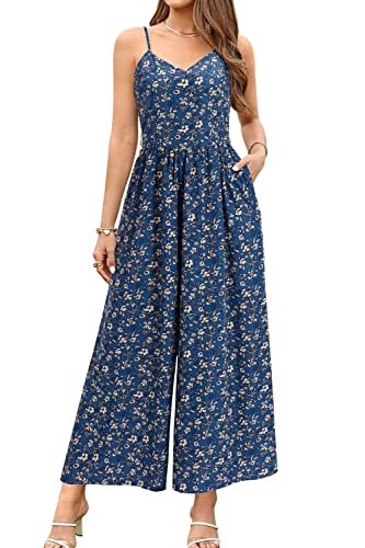 LAISHEN Jumpsuit Damen Sommer Overall Elegant Festlich Hochzeit Lang Hosenanzug Weites Bein Hose Playsuit mit Taschen (Floral 06, L) von LAISHEN