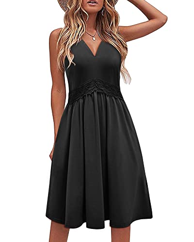 LAISHEN Damen Sommerkleider Casual Strandkleid Ärmellos V Ausschnitt Blumen Boho Kleider von LAISHEN