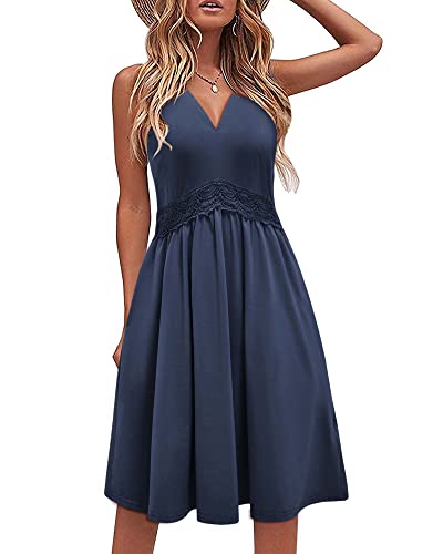 LAISHEN Damen Sommerkleider Casual Strandkleid Ärmellos V Ausschnitt Blumen Boho Kleider von LAISHEN