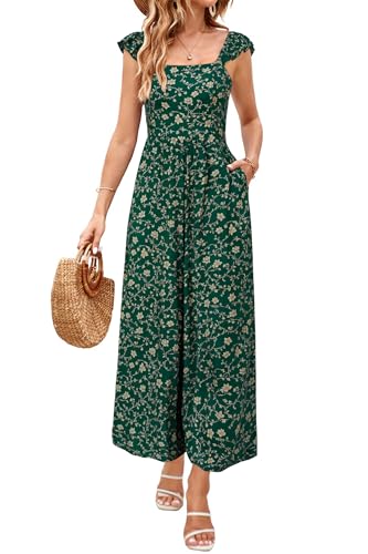 LAISHEN Jumpsuit Damen Elegant Sommer Rüschen Ärmellos Festlich Hochzeit Lang Overall Weites Bein Outfits mit Taschen (Floral-D,M) von LAISHEN