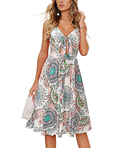 LAISHEN Sommerkleid Damen V-Ausschnitt Strandkleid Knielang Kleider Sommer Freizeitkleid mit Taschen(Floral23,L) von LAISHEN