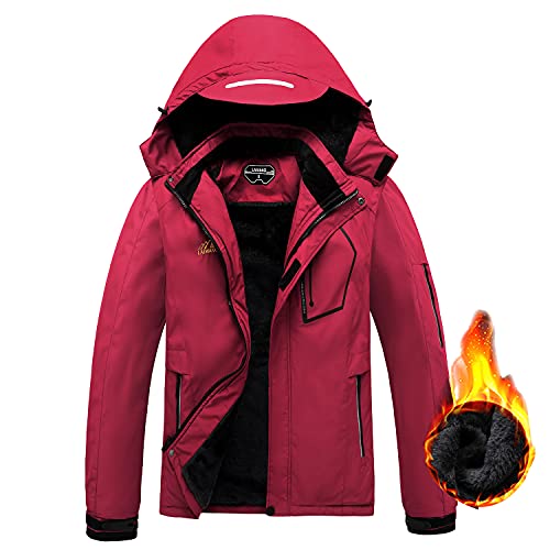 Herren Mountain Wasserdichte Skijacke Winddicht Regenjacke Winter Warm Kapuze Regenmantel, claret, X-Large von LAIWANG