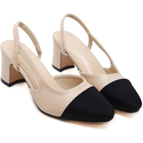 LAIYUTING Damen Elegant Blockabsatz Slingback Weiches Leder Sandale Pumps, Beige,39 EU von LAIYUTING