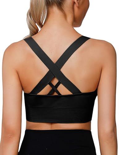 LAJERIN Sport BH Damen Starker Halt Push up Sport Bra Gekreuzt Rücken Gepolstert Sports Bra mit Abnehmbaren Gepolstert für Fitness Lauf Joggen Yoga, Schwarz-M von LAJERIN