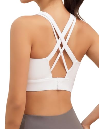 Sport BH Damen Starker Halt, Push Up Sport Bra Shock Absorber Gekreuzt Rücken, Volle Abdeckung BH High Support Damen für Fitness Yoga Lauf Joggen Große Größen, Weiß-M von LAJERIN