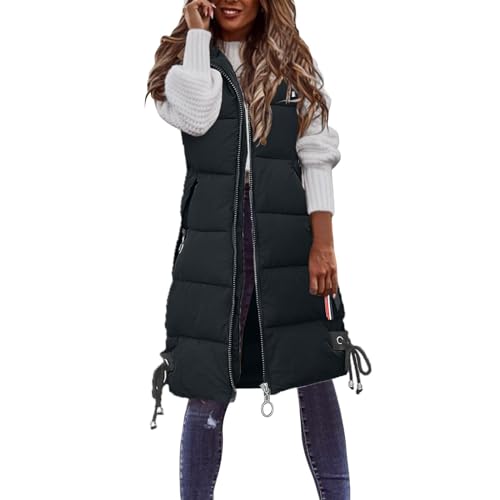 LAJIAOMIAN Lange Weste Damen Jacke Leichte Warm Winterjacke Steppweste Winter Daunenweste Übergangsweste Winterweste Gesteppt Pufferjacke Daunenmantel von LAJIAOMIAN