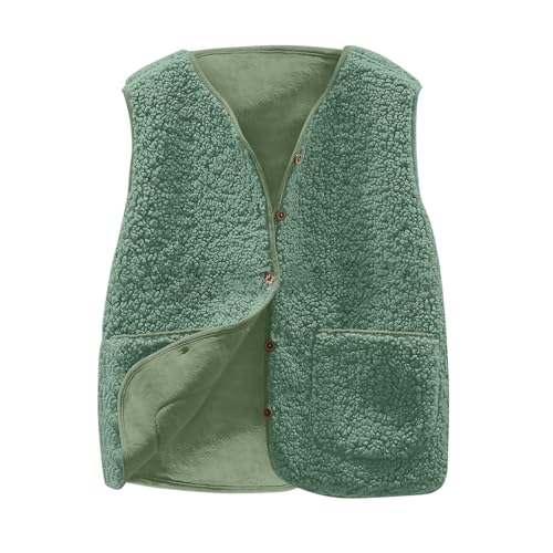 Teddy Fleece Weste Damen Fleeceweste Winter Warm Ärmellos Westen Pelzjacke Leicht Casual Einfarbig Damenweste Herbstmantel Weste Damen Ärmellos Fleece Winterweste Warme Weste Teddyfleece (4-Green, S) von LAJIAOMIAN