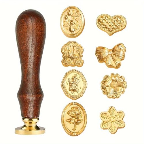 LAJUP 1 Satz Wachssiegel Stempel (Vollständiger Satz Von Acht Stück + Griff Aus Massivholz), Wachs Stempel Set,Wachs Siegel Stempel Kit Für Diy Karten Umschläge Hochzeit von LAJUP