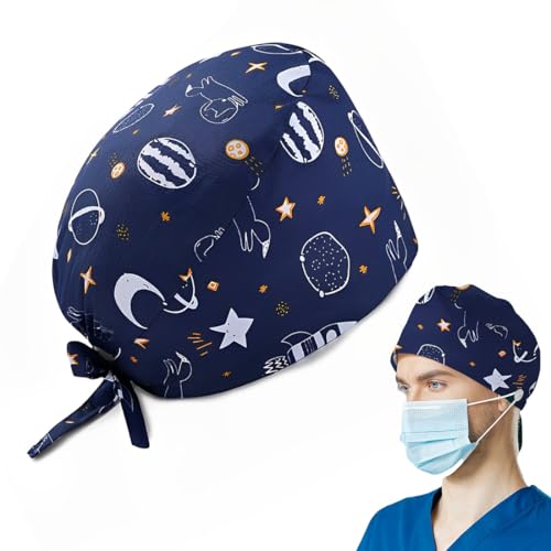 LAJUP 1 Stück Op Haube Stoff, OP Hauben Stoff Krankenschwester, Zubehör für Ärzten, Krankenschwester Kappe mit Knöpfe auf beiden Seiten, Verstellbare Arbeitskappe, Baumwoll-Staubkappe von LAJUP