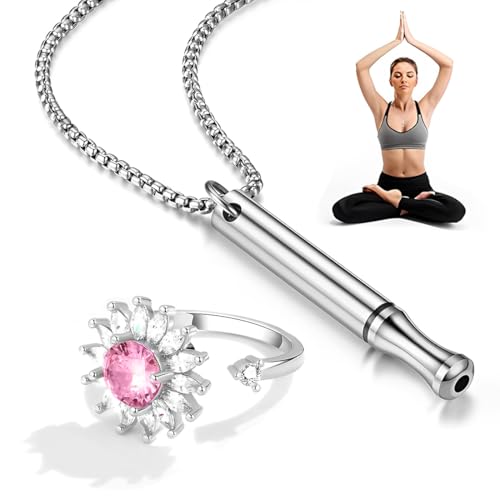 LAJUP 2 Stück Rauchentwöhnung Kette, Atemkette Edelstahl mit Angst Fidget Spinnringe Stimmungsring Raucherentwöhnung Hilfsmittel, Stressabbau Achtsames Atmen Halsketten für Herren Damen von LAJUP