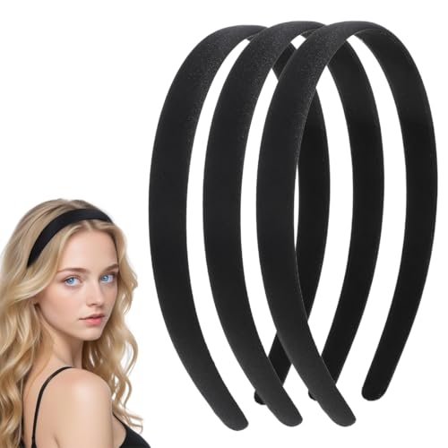 LAJUP 3 Stück Satin Haarreifen, 1.5Cm Breit Hartes Kopfband Schwarz Haarband Rutschfest Haarbänder Make Up Haarreif Für Sport Fitness Tägliches Für Damen Und Mädchen(1.5Cm) von LAJUP
