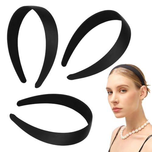 LAJUP 3 Stück Satin Haarreifen, 2Cm Breit Hartes Kopfband Schwarz Haarband Rutschfest Haarbänder Make Up Haarreif Für Sport Fitness Tägliches Für Damen Und Mädchen von LAJUP