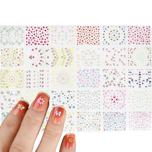 LAJUP 30 Blatt 3D Nagelsticker Frühling Blume Nagelaufkleber Selbstklebend Nail Art Sticker Blumen Dekoration Nageldesign Zubehör(Farbe) von LAJUP