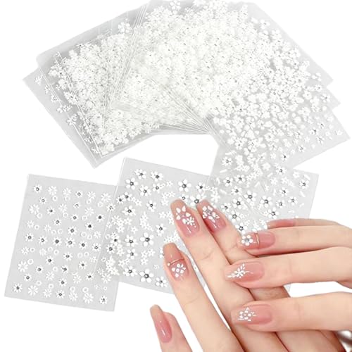 LAJUP 30 Blatt 3D Nagelsticker Frühling Blume Nagelaufkleber Selbstklebend Nail Art Sticker Blumen Dekoration Nageldesign Zubehör(Weiß) von LAJUP