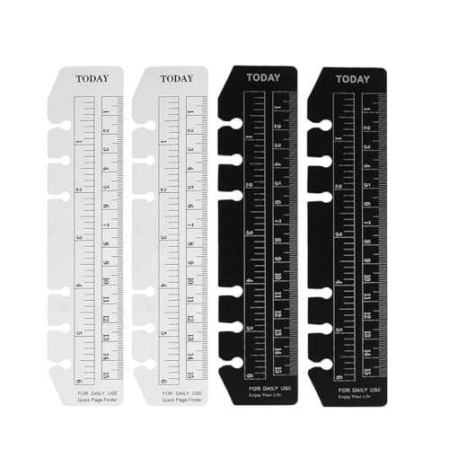 LAJUP 4 Stück A6 Lineal Lesezeichen, Seitenmarker Ruler Pvc Notebook Binder Lineal Für A6 Format 6-Loch Binder Notizbuch Tagebuch Organizer(Schwarz + Klar) von LAJUP