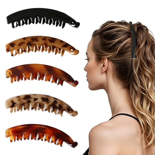 LAJUP 5 Stück Groß Bananen Haarspange Vintage Bananen-Haarspangen Pferdeschwanz Haarklammer Rutschfeste Leopard Haar Spange Haarclips Für Damen Mädchen Dicke Mittleres Haar(A) von LAJUP