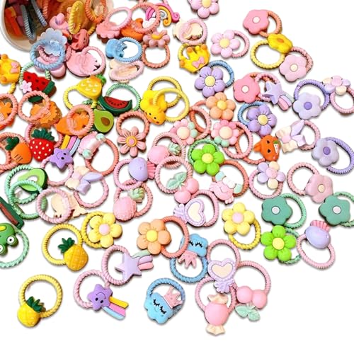 LAJUP 60 Stück Bunte Haargummis Mädchen, Kinder Haargummis Mit Blumen, Haargummi Mit Fruchtmotiven von LAJUP