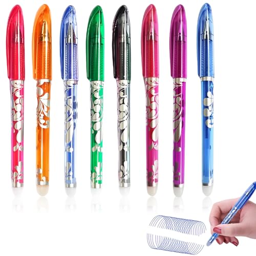 LAJUP Kugelschreiber, 8 Farben Radierbarer Tintenroller, 0.5 mm Tintenroller mit Radiergummi, Löschbarer Gelschreiber Radierstift für Schulsachen Bürobedarf Studenten Notizbuch Planer Bullet Journal von LAJUP