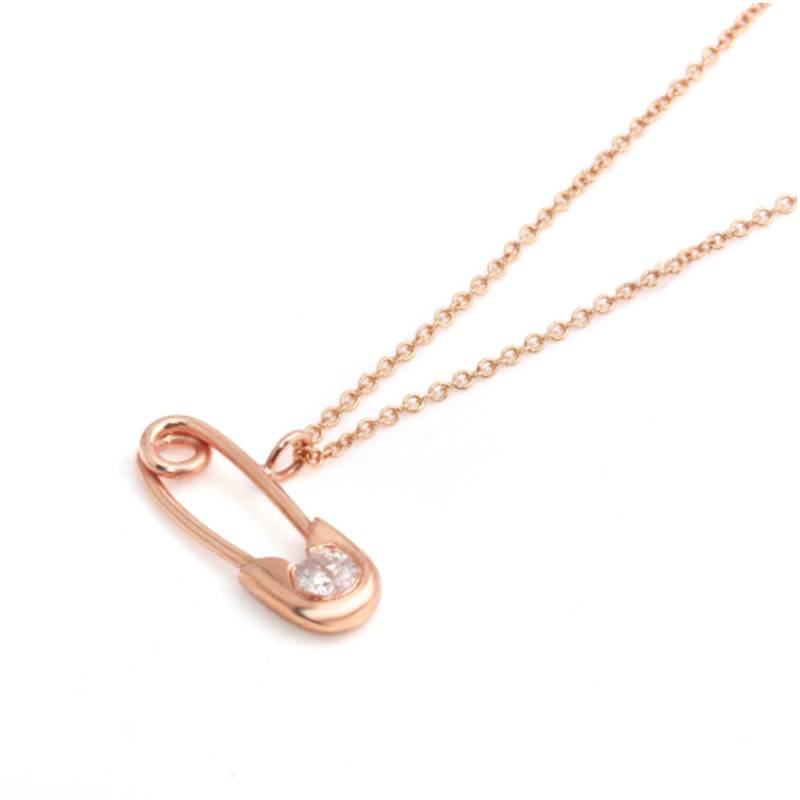 14K Mini Sicherheitsnadel Halskette, Diamant Gold Charm Halskette von LAJewelery