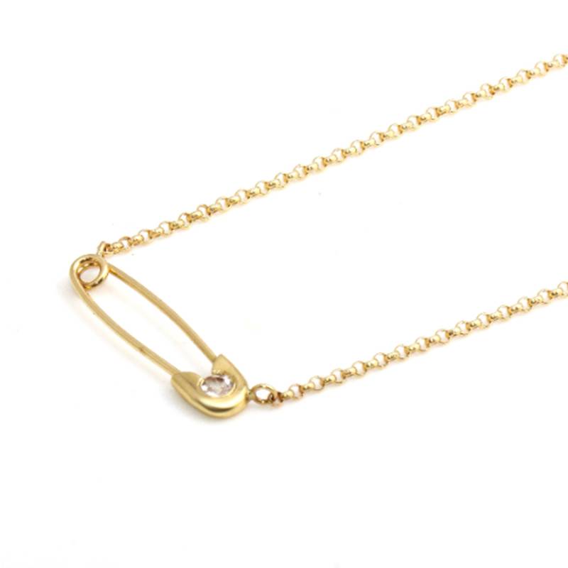 14K Sicherheitsnadel Halskette, Diamant Gold Sicherheitsnadel von LAJewelery