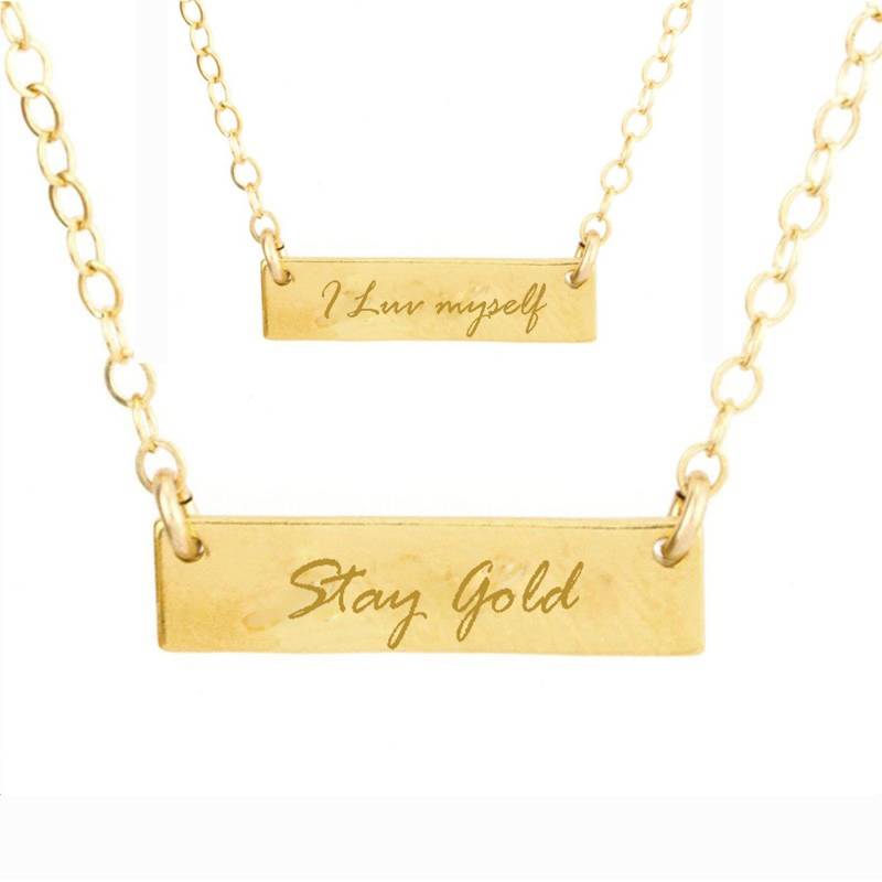 Personalisierte Benutzerdefinierte Bar Halskette, Personalisierte Namenskette, Namensschild Bar, Goldbarren Charm Layering Halskette von LAJewelery