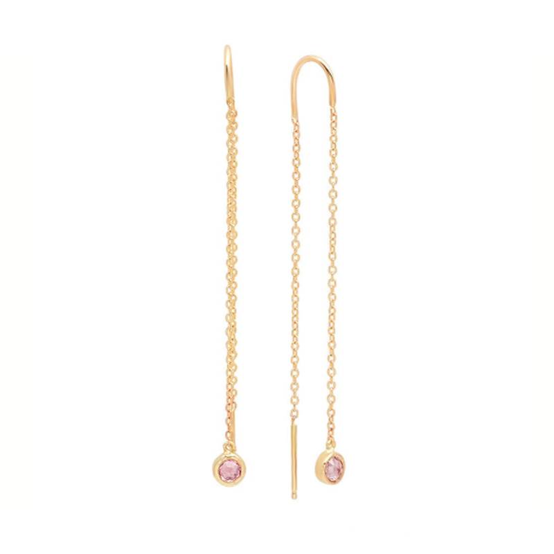 Saphirfaden 14K Goldohrringe, Faden Mit Runder Gliederkette - Kettenohrringe Einfädler Ohrdraht, Rosa Ohrringe von LAJewelery