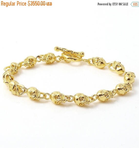 Seltene Mini Skull Link Armband, Gold Totenkopf Armband von LAJewelery