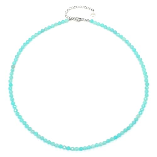 Amazonit Edelsteinkette mit facettierten 4mm Perlen - echte Natursteine - Länge verstellbar - Heilstein Schutzstein Edelstein Collier Glücksbringer Talisman Geschenk (Amazonit, 40, S) von LAKADA
