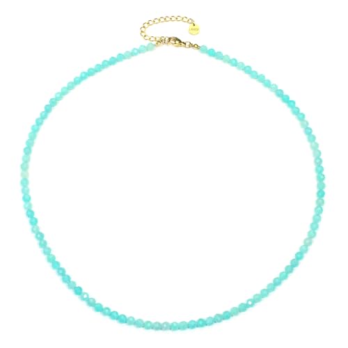 Amazonit Edelsteinkette mit facettierten 4mm Perlen - echte Natursteine - Länge verstellbar - Heilstein Schutzstein Edelstein Collier Glücksbringer Talisman Geschenk (Amazonit, 45, G) von LAKADA