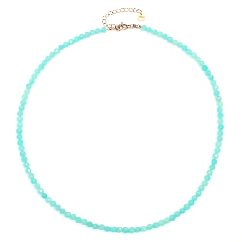 Amazonit Edelsteinkette mit facettierten 4mm Perlen - echte Natursteine - Länge verstellbar - Heilstein Schutzstein Edelstein Collier Glücksbringer Talisman Geschenk (Amazonit, 50, R) von LAKADA