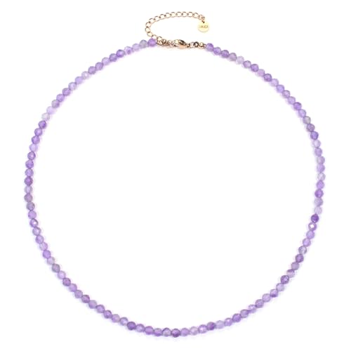 Amethyst Edelsteinkette mit facettierten 4mm Perlen - echte Natursteine - Länge verstellbar - Heilstein Schutzstein Edelstein Collier Glücksbringer Talisman Geschenk (Amethyst, 50, R) von LAKADA
