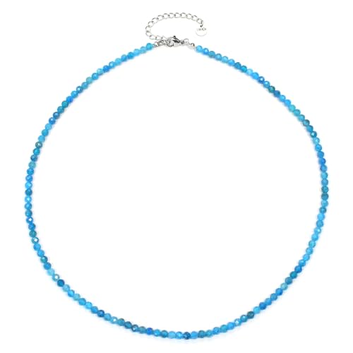 Apatit Edelsteinkette mit facettierten 4mm Perlen - echte Natursteine - Länge verstellbar - Heilstein Schutzstein Edelstein Collier Glücksbringer Talisman Geschenk (Apatit, 45, S) von LAKADA