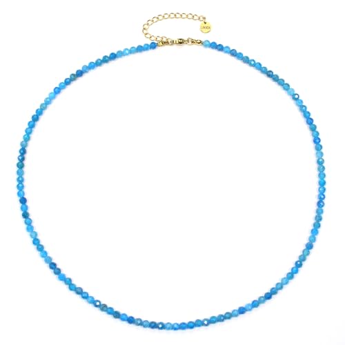 Apatit Edelsteinkette mit facettierten 4mm Perlen - echte Natursteine - Länge verstellbar - Heilstein Schutzstein Edelstein Collier Glücksbringer Talisman Geschenk (Apatit, 50, G) von LAKADA