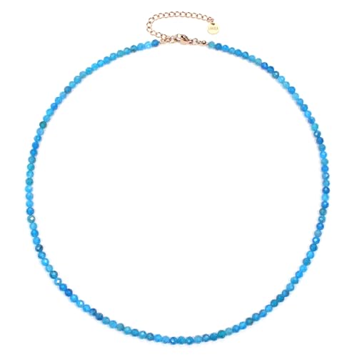 Apatit Edelsteinkette mit facettierten 4mm Perlen - echte Natursteine - Länge verstellbar - Heilstein Schutzstein Edelstein Collier Glücksbringer Talisman Geschenk (Apatit, 50, R) von LAKADA