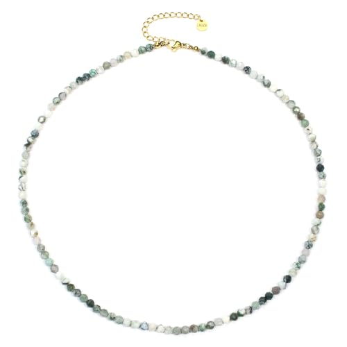 Baumachat Edelsteinkette mit facettierten 4mm Perlen - echte Natursteine - Länge verstellbar - Heilstein Schutzstein Edelstein Collier Glücksbringer Talisman Geschenk (Baumachat, 40, G) von LAKADA