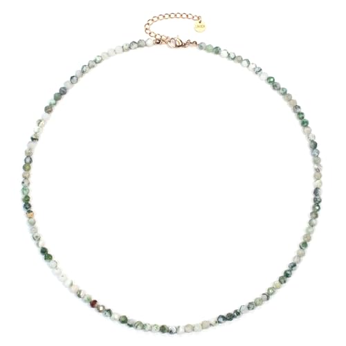 Baumachat Edelsteinkette mit facettierten 4mm Perlen - echte Natursteine - Länge verstellbar - Heilstein Schutzstein Edelstein Collier Glücksbringer Talisman Geschenk (Baumachat, 45, R) von LAKADA