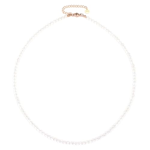 Bergkristall Edelsteinkette mit facettierten 4mm Perlen - echte Natursteine - Länge verstellbar - Heilstein Schutzstein Edelstein Collier Glücksbringer Talisman Geschenk (Bergkristall, 40, R) von LAKADA