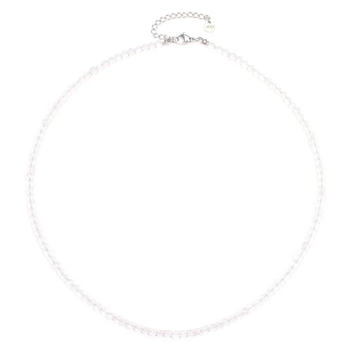 Bergkristall Edelsteinkette mit facettierten 4mm Perlen - echte Natursteine - Länge verstellbar - Heilstein Schutzstein Edelstein Collier Glücksbringer Talisman Geschenk (Bergkristall, 45, S) von LAKADA