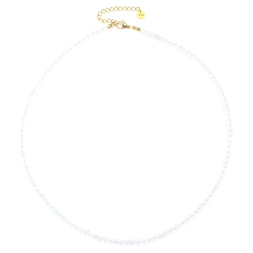 Bergkristall Edelsteinkette mit facettierten 4mm Perlen - echte Natursteine - Länge verstellbar - Heilstein Schutzstein Edelstein Collier Glücksbringer Talisman Geschenk (Bergkristall, 50, G) von LAKADA